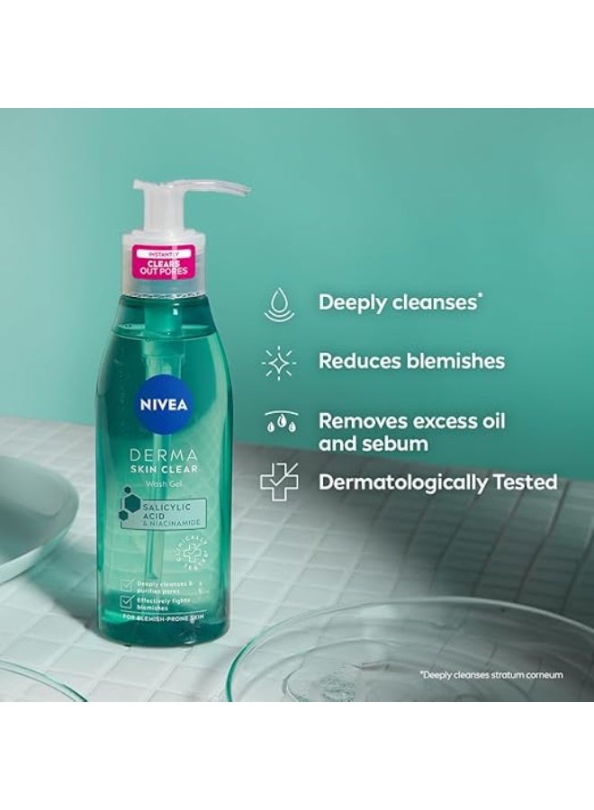 نيفيا جل غسول الوجه ديرما سكين كلير من نيفيا (150 مل)، جل منظف عميق للوجه، غسول وجه بحمض الساليسيليك غني بالنياسيناميد لتنظيف المسام وإزالة الشوائب. - Image 3